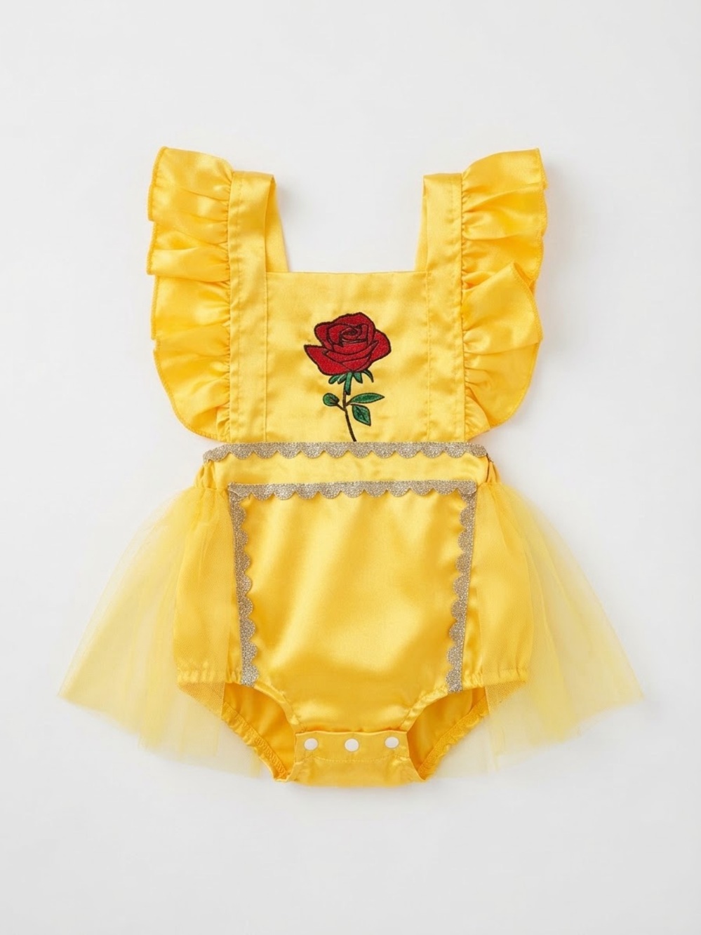 Belle Disney Yellow Rose Satin Ruffle Baby Costume Onesie